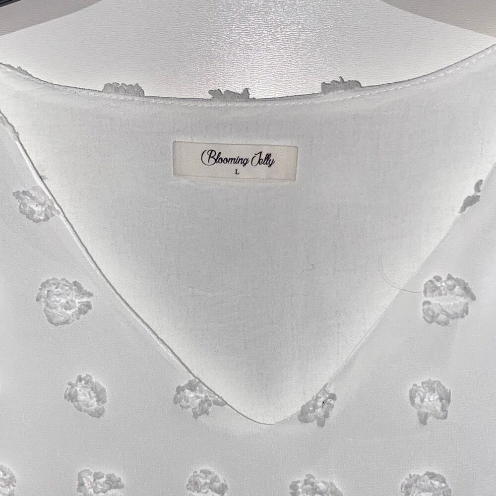 Blooming Jelly Women's White Swiss Dot Short Sleeve V-Neck Top Blouse Size Large - Picture 3 of 8